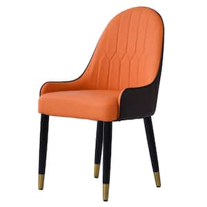Set of 2 Ergonomic PU Leather Dining Chair Morden Desk Chair with Solid Wood Metal Legs and Backrest, Orange