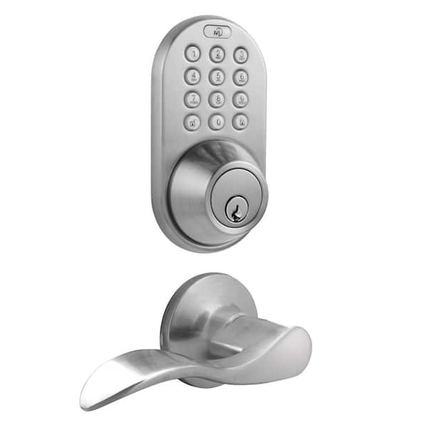 MiLocks Satin Nickel Keyless Entry Deadbolt and Lever Handle Door Lock Combo Pack with Electronic Digital Keypad