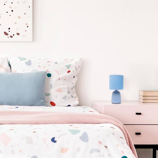Simple Designs 11.02" Traditional Mini Modern Ceramic Texture Pastel Accent Bedside Table Desk Lamp Matching Fabric Shad Lt1138 Off P