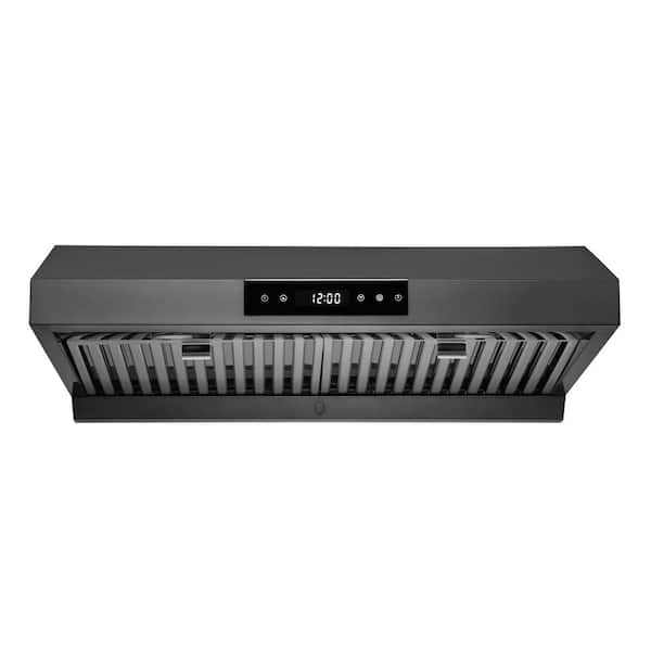 HAUSLANE 30 in. Ducted Under Cabinet Range Hood with 3-Way Venting Changeable LED Powerful Suction in Black Stainless Steel