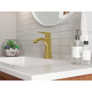 Bruxie Single-Handle Single-Hole Bathroom Faucet with Deckplate and Drain Kit Included in Brushed Gold