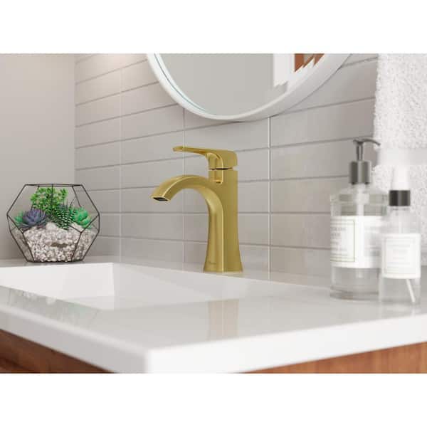 Bruxie Single-Handle Single-Hole Bathroom Faucet with Deckplate and Drain Kit Included in Brushed Gold