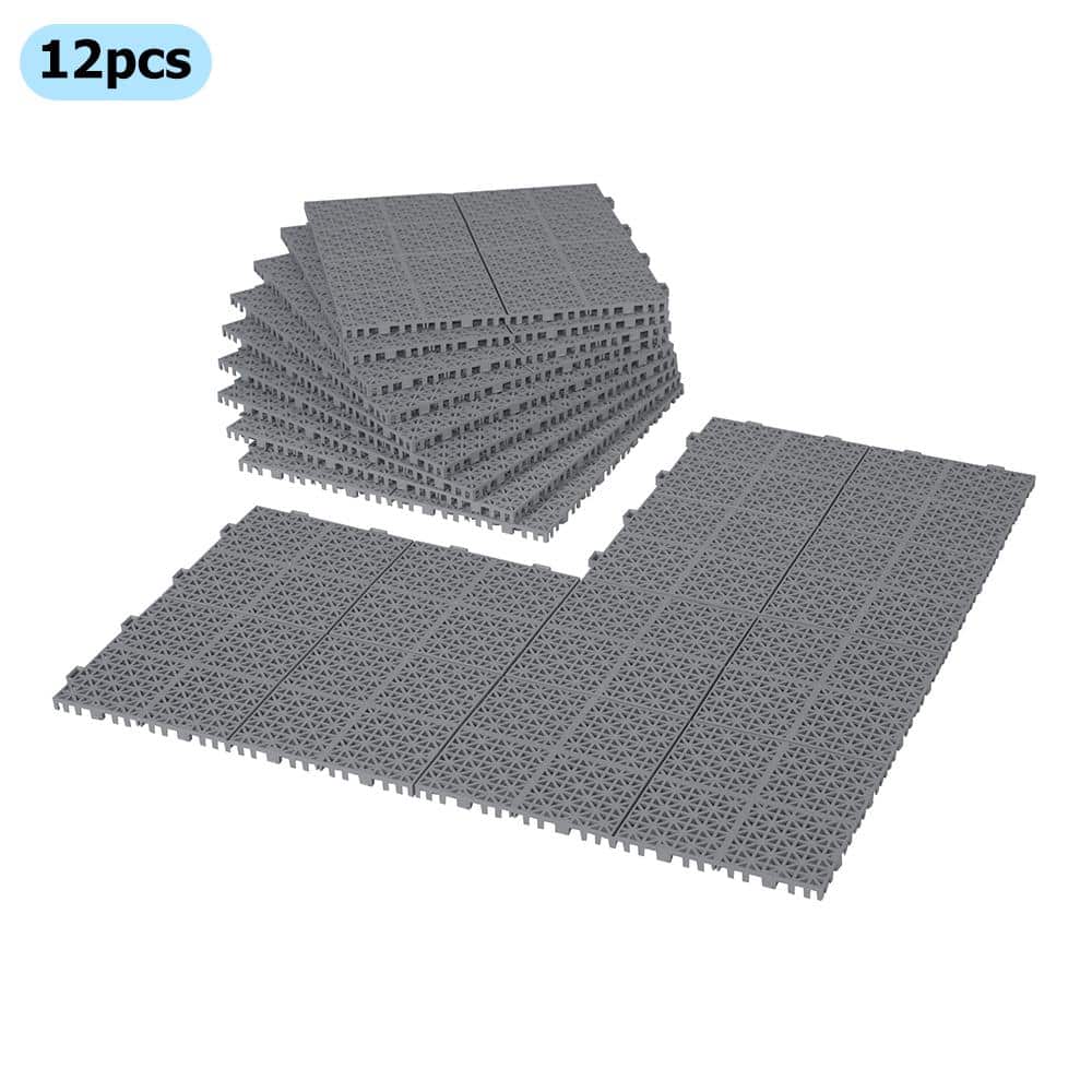 Gray 1 ft. x 1 ft. All-Weather Plastic Outdoor Interlocking Deck Tiles Cros