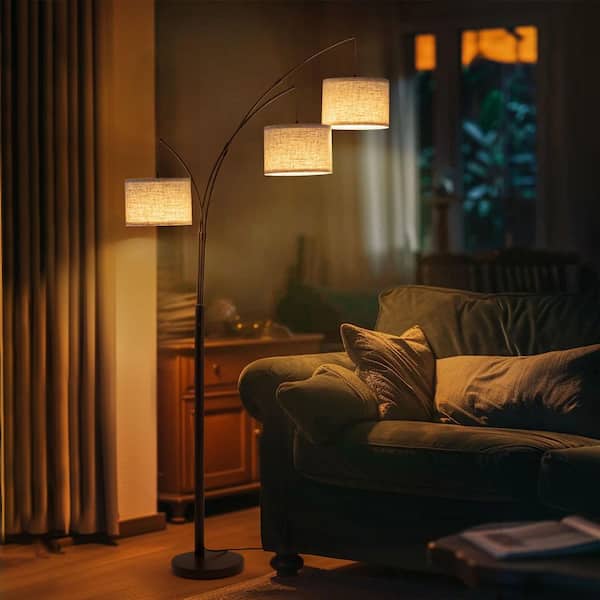 80 in. Brown 3-Light Dimmable 3-Color Temperature, Arc Floor Lamp with Remote Control, Modern Tall Standing Lamp