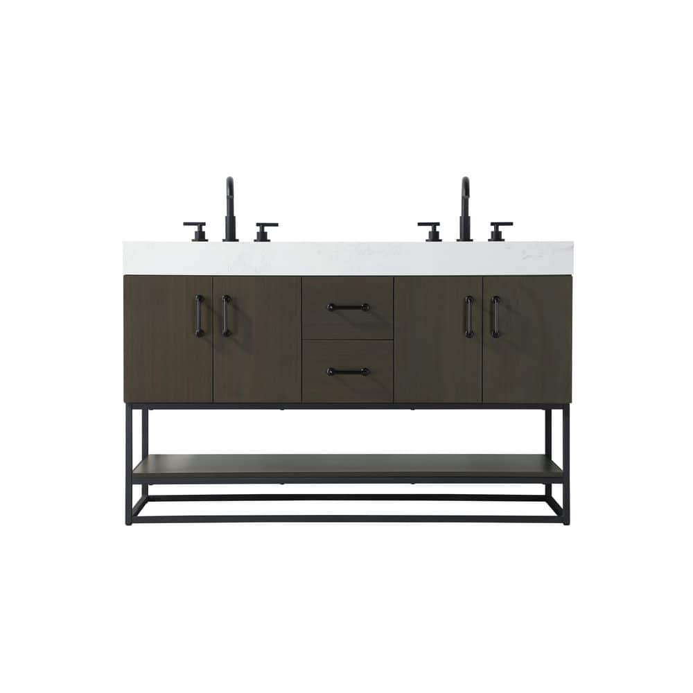 54 in. Double Sink Mocha Brown Bath Vanity with White Engineered Marble Top price history on PriceWatchPro