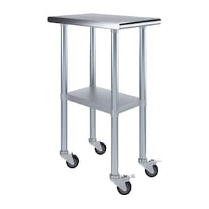 24 in. x 15 in. Stainless Steel Work Table with Casters : Mobile Metal Kitchen Utility Table with Bottom Shelf