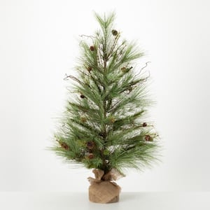 3 ft. Unlit Pine with Curling Willow Artificial Christmas Tree, Green