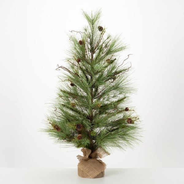 SULLIVANS 3 ft. Unlit Pine with Curling Willow Artificial Christmas Tree, Green