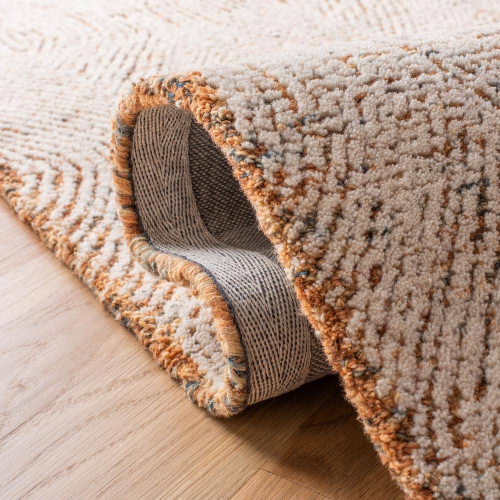 Ivory and Rust Abstract Wool 9' x 12' Area Rug