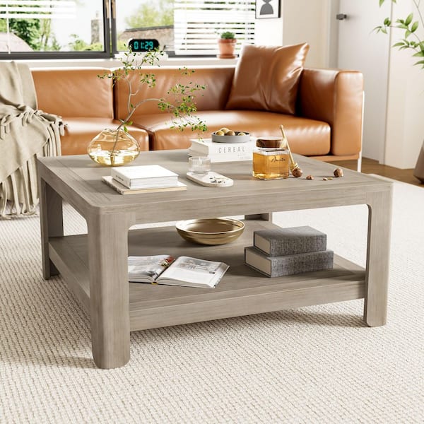 Venice 34.45 in. Modern Grey Ash Square MDF Wood Coffee Table With Storage shelf