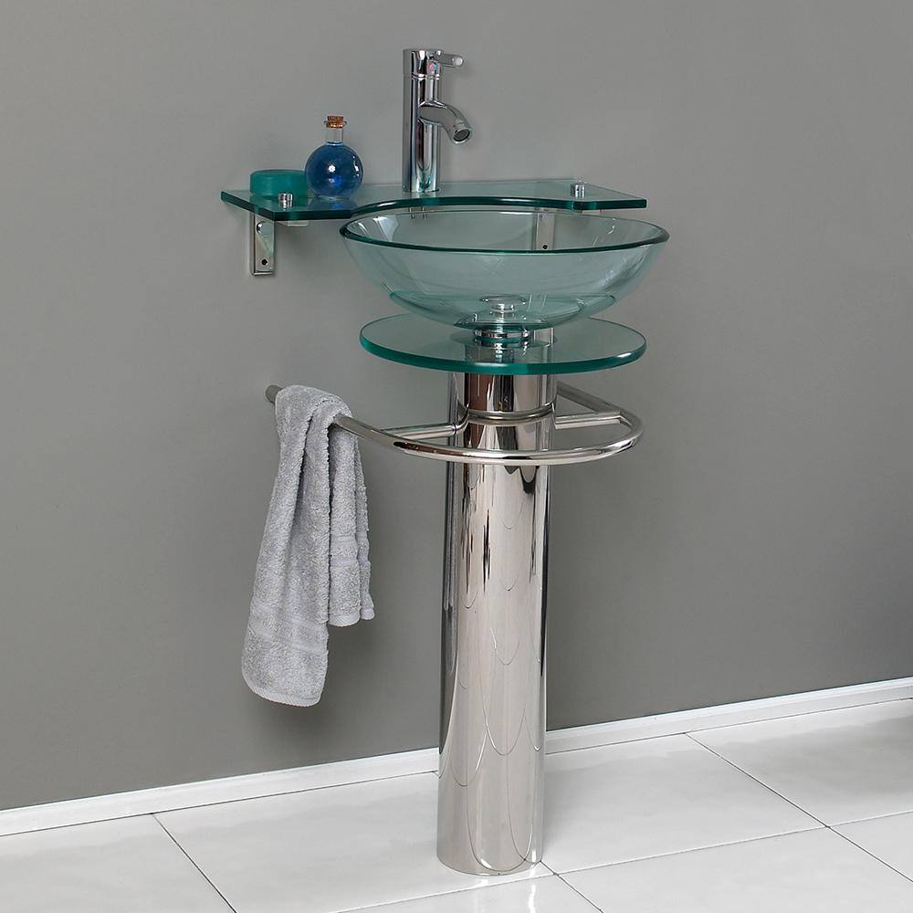 Ovale 24" Green Glass Pedestal Sink with Chrome Stand