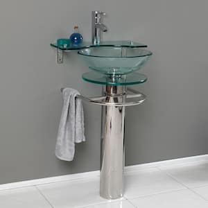 Ovale 24 in. Modern Stainless Steel Pedestal with Clear Glass Vessel Sink