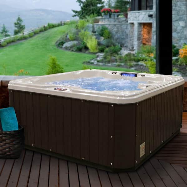 American Spas 6-Person 30-Jet Premium Acrylic Lounger Sterling Silver Spa Hot Tub with Backlit LED Waterfall