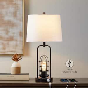 26 in. Black USB Table Lamp with Night Light