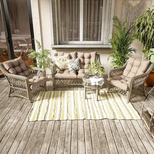 44.5 in. x 22.5 in. x 5 in. Outdoor Chair Cushion Tufted Seat and Back Patio Furniture Cushion Set Sand (4-Pack)