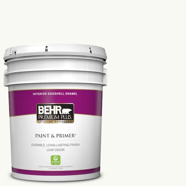 BEHR PREMIUM PLUS 5 gal. #PR-W15 Ultra Pure White Eggshell Enamel Low Odor Interior Paint & Primer