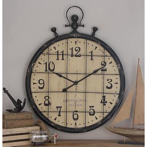 39 in. x 50 in. Black Metal Pocket Watch Style Wall Clock