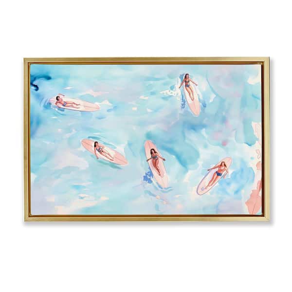 Surfer Girls on Sea by Arlington Prints Gold Floater Frame People Graphic Art Print 21 in. x 31 in.