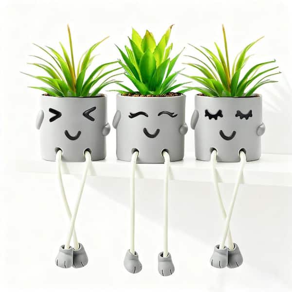 Afoxsos 2 in. Artificial Succulent Plants with Creative Pots Faux Greenery  for Indoor Outdoor Home Office Bathroom Decor Set 59A1124A1926 - The Home  Depot
