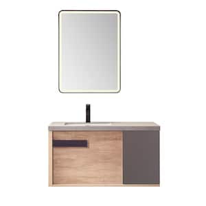 40 in. W x 22 in. D x 21 in. H Single Sink Bath Vanity in N. American Oak with Grey Natural Stone Top and Mirror