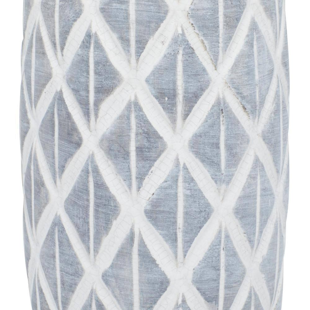 Gray Ceramic Coastal Round Table Vase with Diamond Pattern