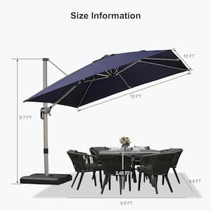 10 ft. Square Outdoor Patio Cantilever Umbrella Light Champagne Aluminum Offset 360° Rotation Umbrella in Navy Blue