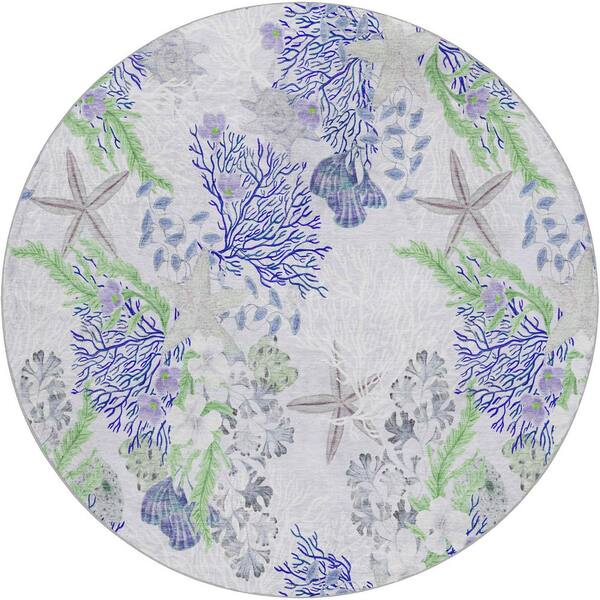 Dream Shag Premium Machine Washable Abstract ADS180 Blue 8 ft. x 8 ft. Round Rug