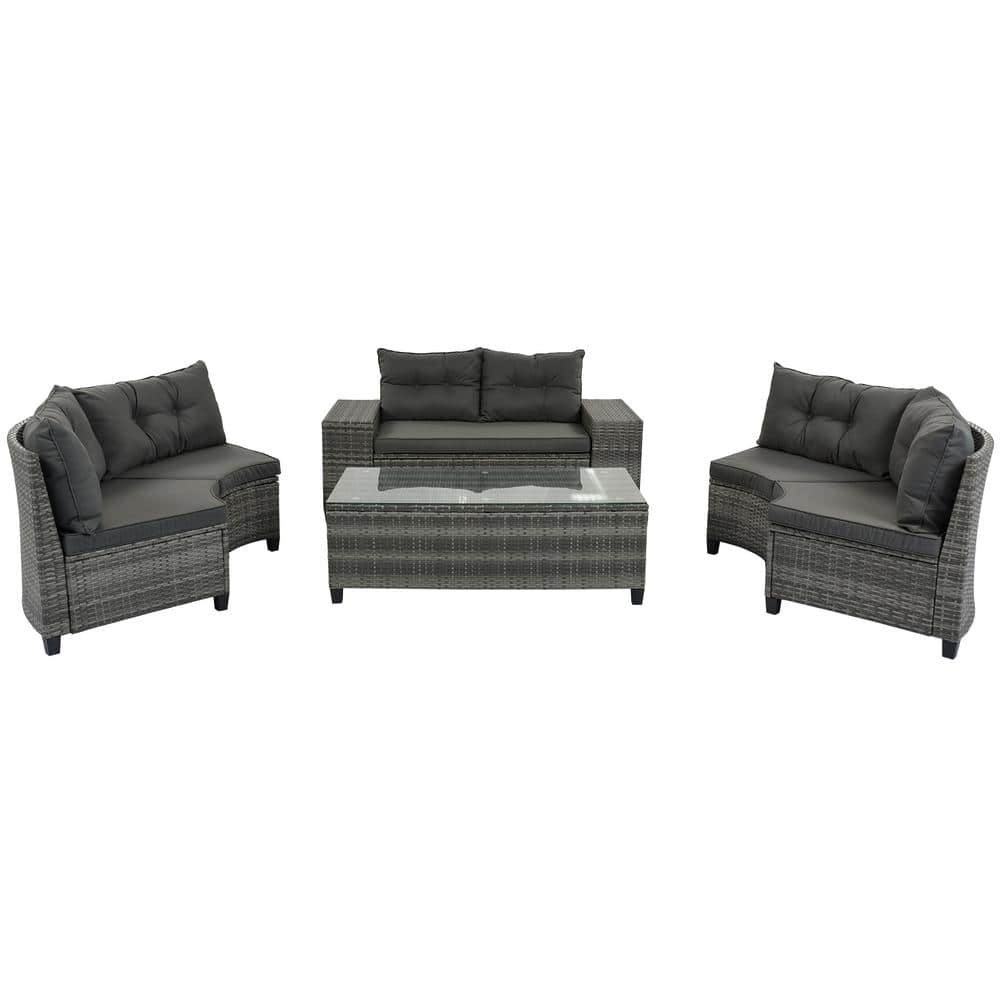Gray 8-Piece Steel Frame Wicker Outdoor Sectional Sofa Set