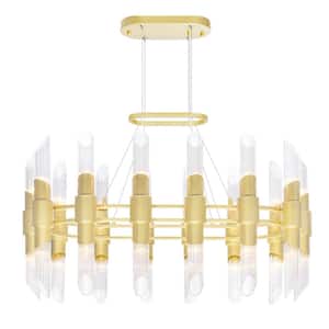 Croissant 28-Light Satin Gold Indoor Chandelier With Glass Shades