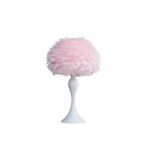 24 in. Glam Pink Faux Feather and White Metal Table Lamp
