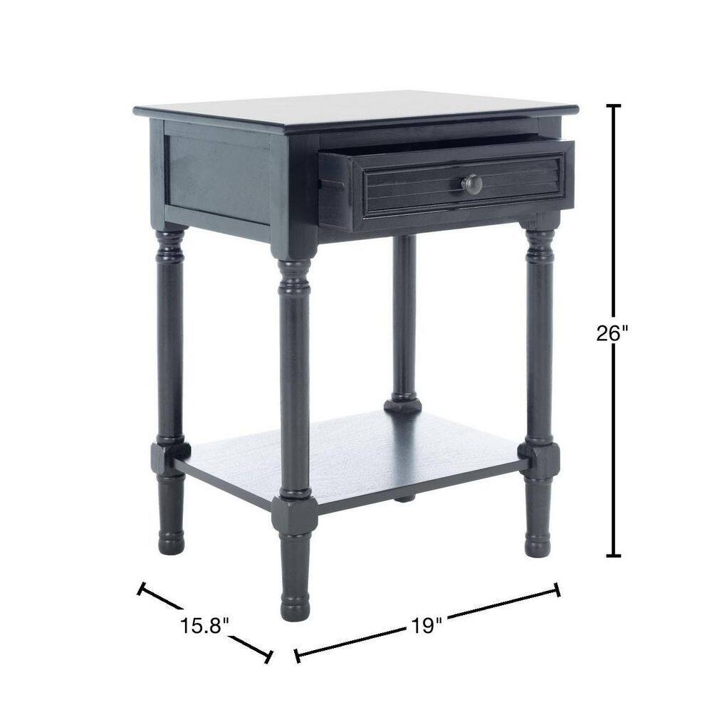 Black Wood Rectangular Accent Table with Storage Drawer