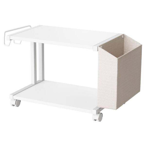 thumbnail image 2 of 3-Tier Industrial Printer Stand With Storage Shelf - Heavy Duty Metal & Wood, White With Whiteboard 2 of 9