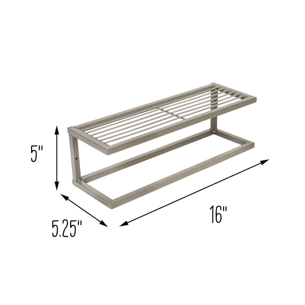Sleek Satin Nickel 16" Steel Bathroom Shelf with Towel Bar