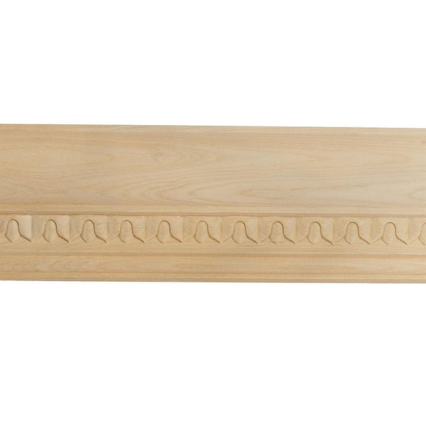 Ekena Millwork 3-1/2 in. x 94-1/2 in. x 3-5/8 in. Unfinished Wood Maple Lanarkshire Carved Crown Moulding