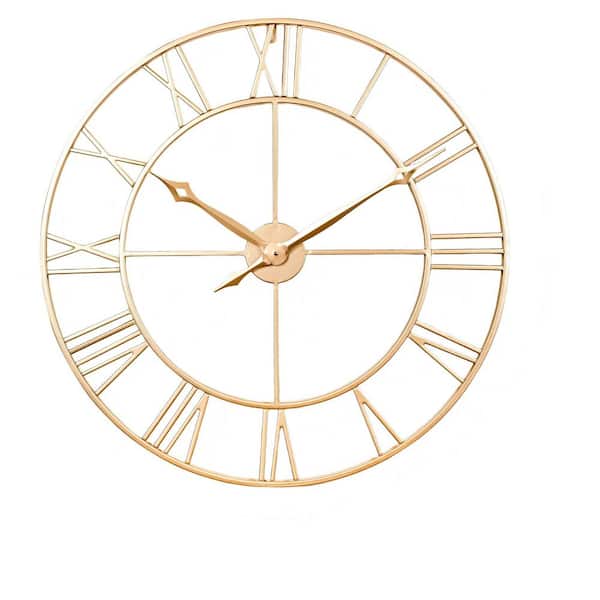 30 in. Metal Large Wall Clock, Oversized Roman Numeral Decorative Wall Clock for Living Room Decor, Gold