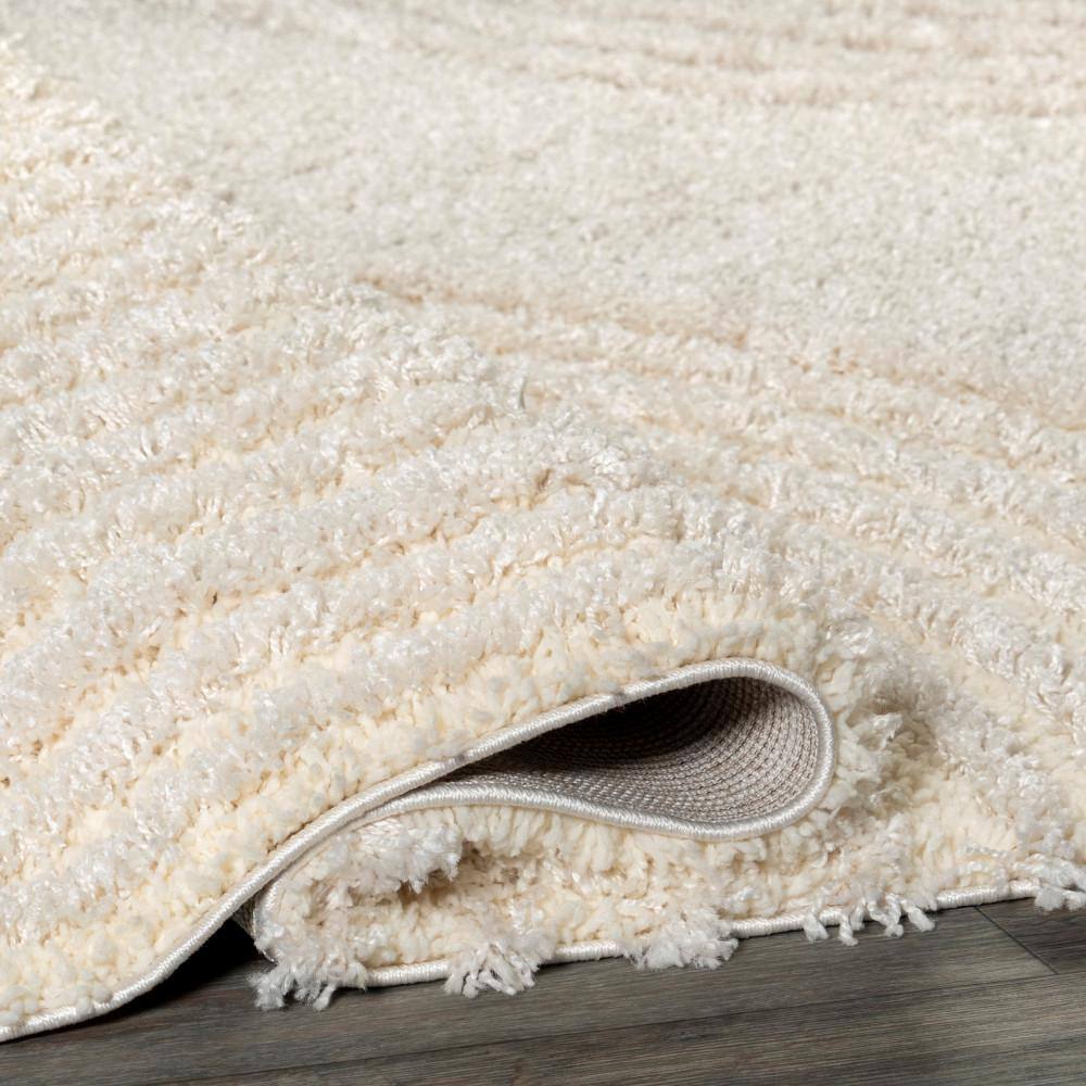 Beige and Off-White High Pile Abstract Shag Runner Rug