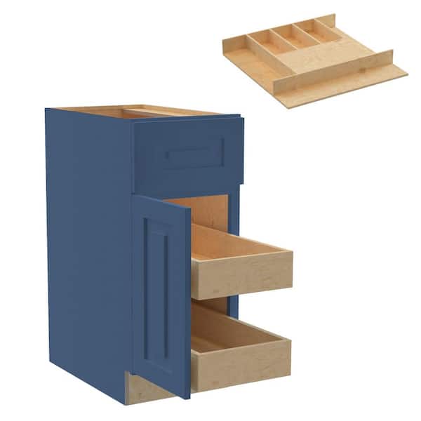 Home Decorators Collection Grayson 15 in. W x 24 in. D x 34.5 in. H Assembled Plywood Base Kitchen Cabinet in Mythic Blue with 2ROT Cutlery LH