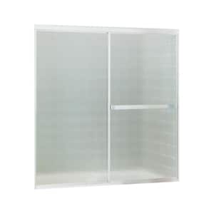 Standard 52 in. W x 56-7/16 in. H Sliding Framed Tub and Shower Door in Soft Silver with Handle