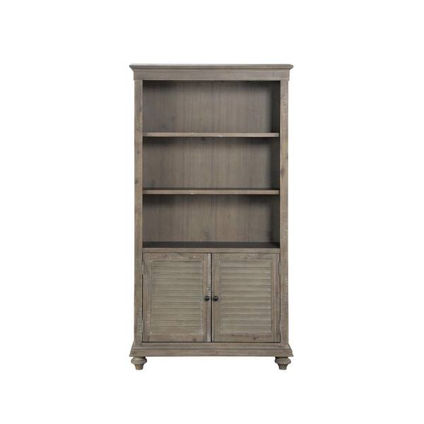 EVERGLADE HOME Karren 73.5 in. Driftwood Light Brown Wood 3-Shelves Standard Bookcase with Storage Cabinet