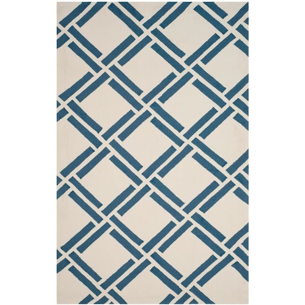 Four Seasons 5 ft. x 8 ft. Ivory/Blue Geometric Diamond Area Rug
