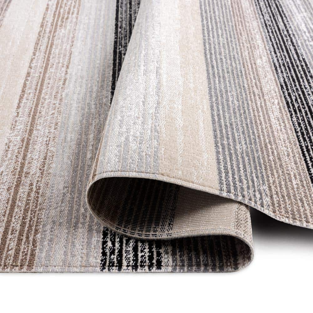 Gray and Mustard Striped Rectangular Indoor/Outdoor Area Rug