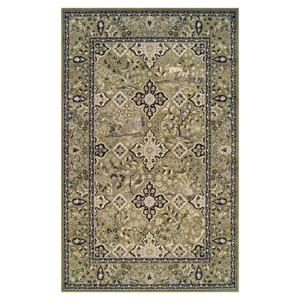 Radcliffe Green 5 ft. x 8 ft. Rectangle Floral Medallion Border Polypropylene Area Rug