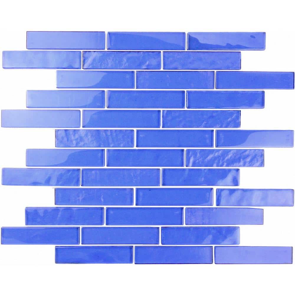 Transluent Tile ABOLOS Landscape Blue 12 in. X 12 in. Linear Translucent Glass Mosaic ...