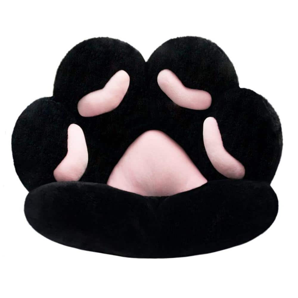 28 in. x 24 in. Black Cat Paw Chair Pad, Comfy Kawaii Plush Seat Cushion fo