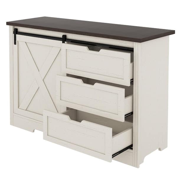 Tahanbath Antique BrownStorage Cabinet-Drawer Dresser with Silent Sliding Doors, Ideal for Dining, Living and Bedroom