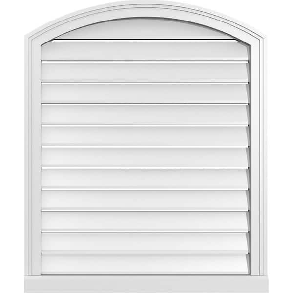 Ekena Millwork 30 in. x 34 in. Arch Top Surface Mount PVC Gable Vent: Decorative with Brickmould Sill Frame
