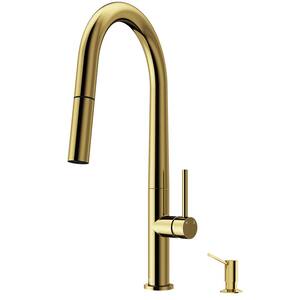 Greenwich Single-Handle Pull-Down Sprayer Kitchen Faucet with Braddock Soap Dispenser in Matte Brushed Gold