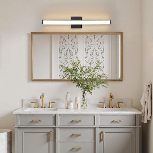 36 in. Black LED Vanity Light Bar Wall Sconce with White Acrylic Shade