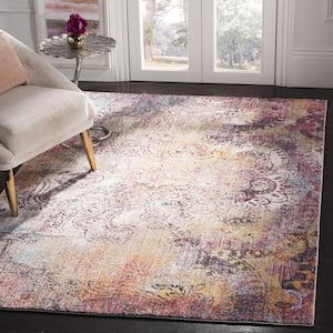 Monray Red/Multi Doormat 3 ft. x 5 ft. Distressed Floral Area Rug