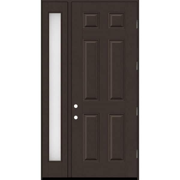 Steves & Sons Regency 53 in. x 96 in. 6-Panel LHOS Hickory Stain Mahogany Fiberglass Prehung Front Door w/Obscure 14 in. SL 4-9/16